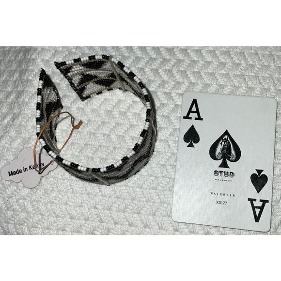 Iris Apfel & Bajalia Beaded Geometric Cuff Bracelet Black White Statement - Picture 5 of 7